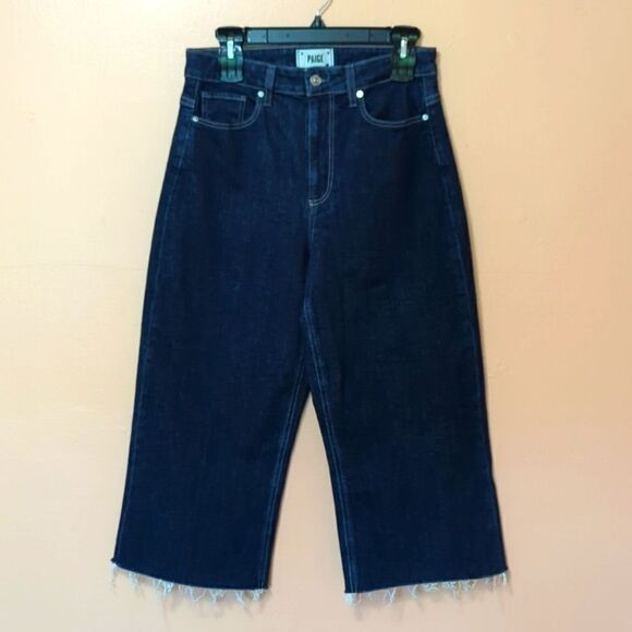 PAIGE Clarice Culotte Raw Hem Dark Wash sz 28 - Picture 2 of 10